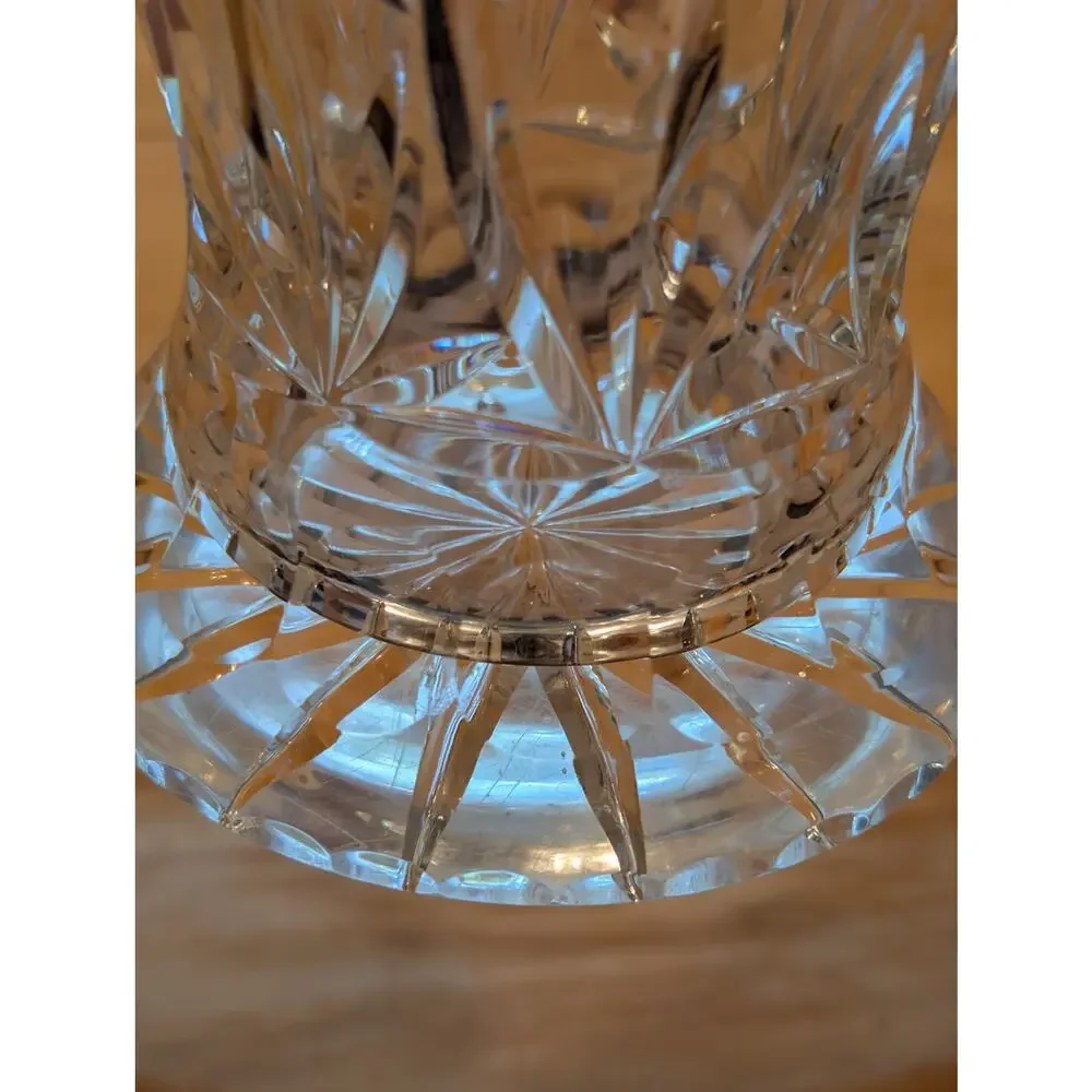 Vintage Heavy Cut Crystal Trumpet Vase - Pinwheel Starburst Pattern - 9.25
